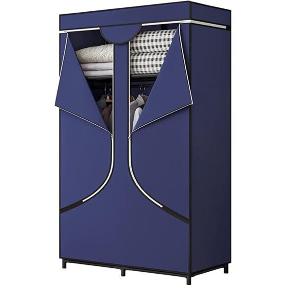 34 Inch Portable Wardrobe Organizer with Dustproof Non-Woven Fabric (Blue) - Picture 1 of 6